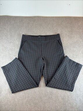 LOFT Women's Black and Brown Plaid Pull On Front Pockets Ponte Pants Size XL